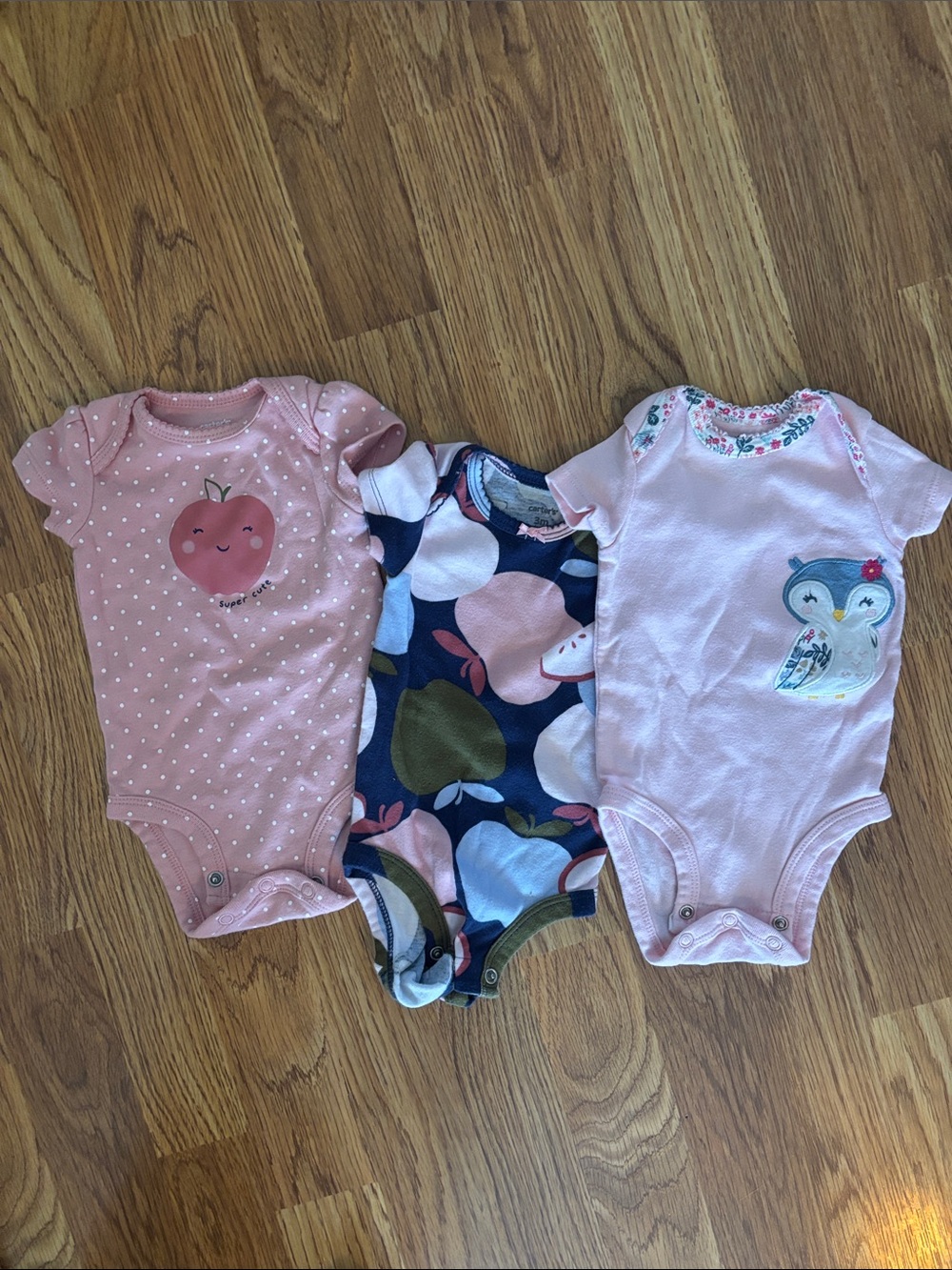 Carter's Pink & Navy Apple and Owl Baby One-Piece Bodysuit Set
